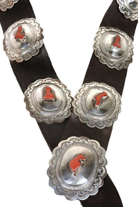 Navajo Concho Belt with Coral By Orville Tsinnie