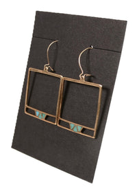 Navajo Gold French Hook Square Earrings with Inlaid Turquoise