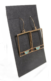 Navajo Gold French Hook Square Earrings with Inlaid Turquoise