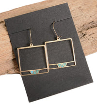 Navajo Gold French Hook Square Earrings with Inlaid Turquoise