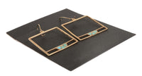 Navajo Gold French Hook Square Earrings with Inlaid Turquoise