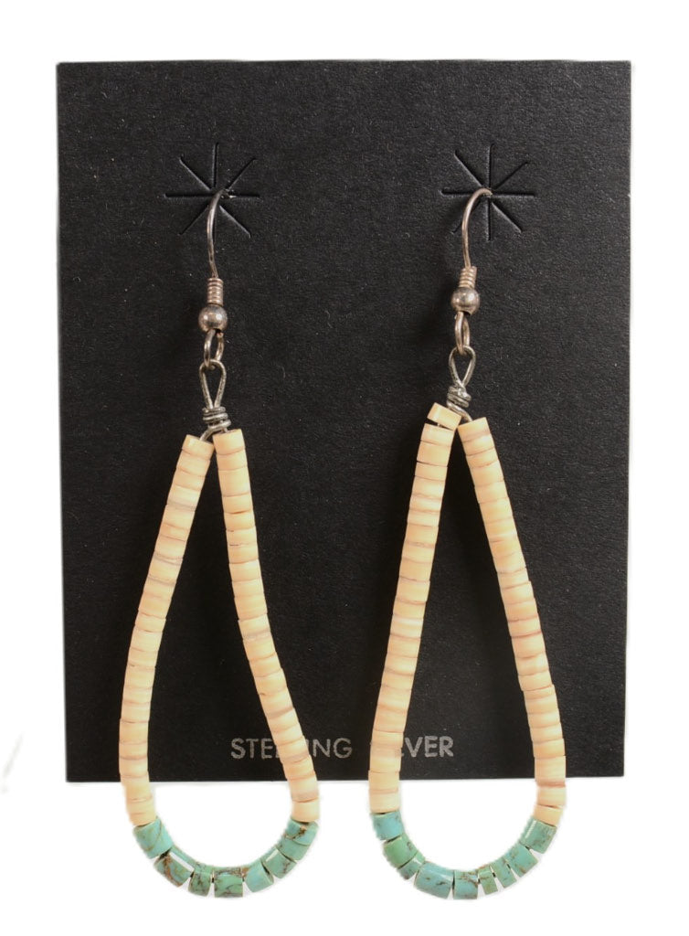 Navajo French Hook Heishi with Turquoise Earrings