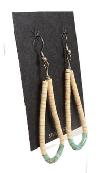 Navajo French Hook Heishi with Turquoise Earrings