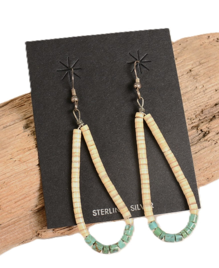 Navajo French Hook Heishi with Turquoise Earrings