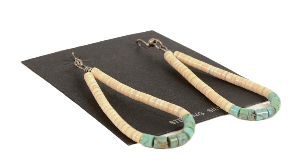 Navajo French Hook Heishi with Turquoise Earrings