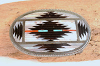 Zuni Pueblo Inlay Oval Buckle By Charlotte Dishta