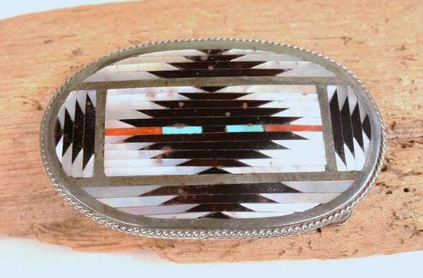 Zuni Pueblo Inlay Oval Buckle By Charlotte Dishta
