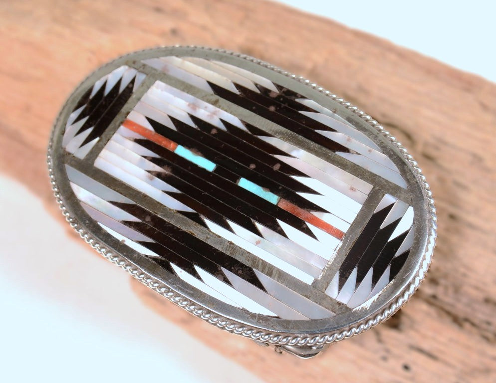 Zuni Pueblo Inlay Oval Buckle By Charlotte Dishta