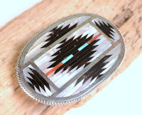 Zuni Pueblo Inlay Oval Buckle By Charlotte Dishta