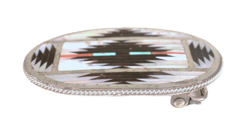 Zuni Pueblo Inlay Oval Buckle By Charlotte Dishta