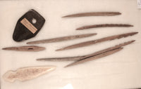 Frame of Bone, Stone Gorget and Ivory Fishing Spear Point Artifactsl; "Dickson Museum Toledo Ohio"