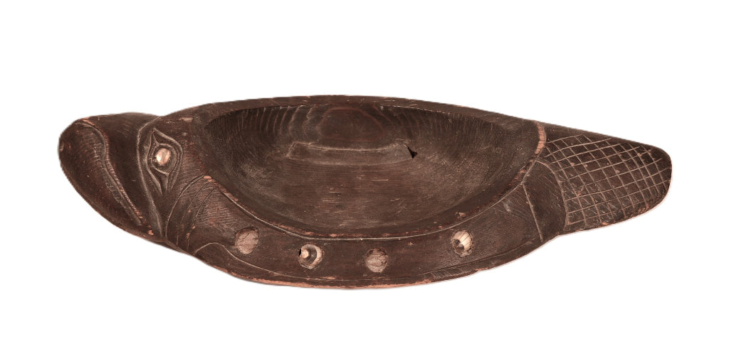 Northwest Coast Carved Wooden Effigy Beaver Bowl