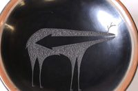 San Ildefonso Pueblo Pottery Dish with Deer Motif By Tony Da