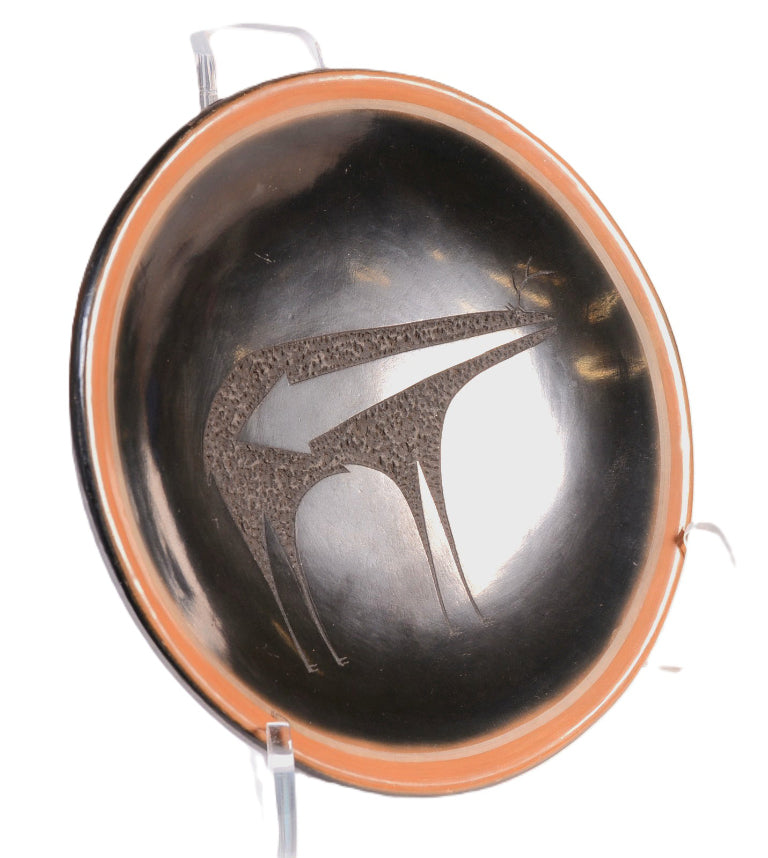 San Ildefonso Pueblo Pottery Dish with Deer Motif By Tony Da