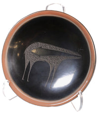San Ildefonso Pueblo Pottery Dish with Deer Motif By Tony Da