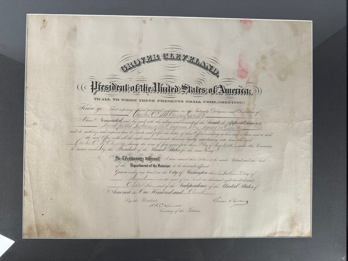 Grover Cleveland Presidential Appointment for the "Agent for the Indians of the Cheyenne River Agency in Dakota"