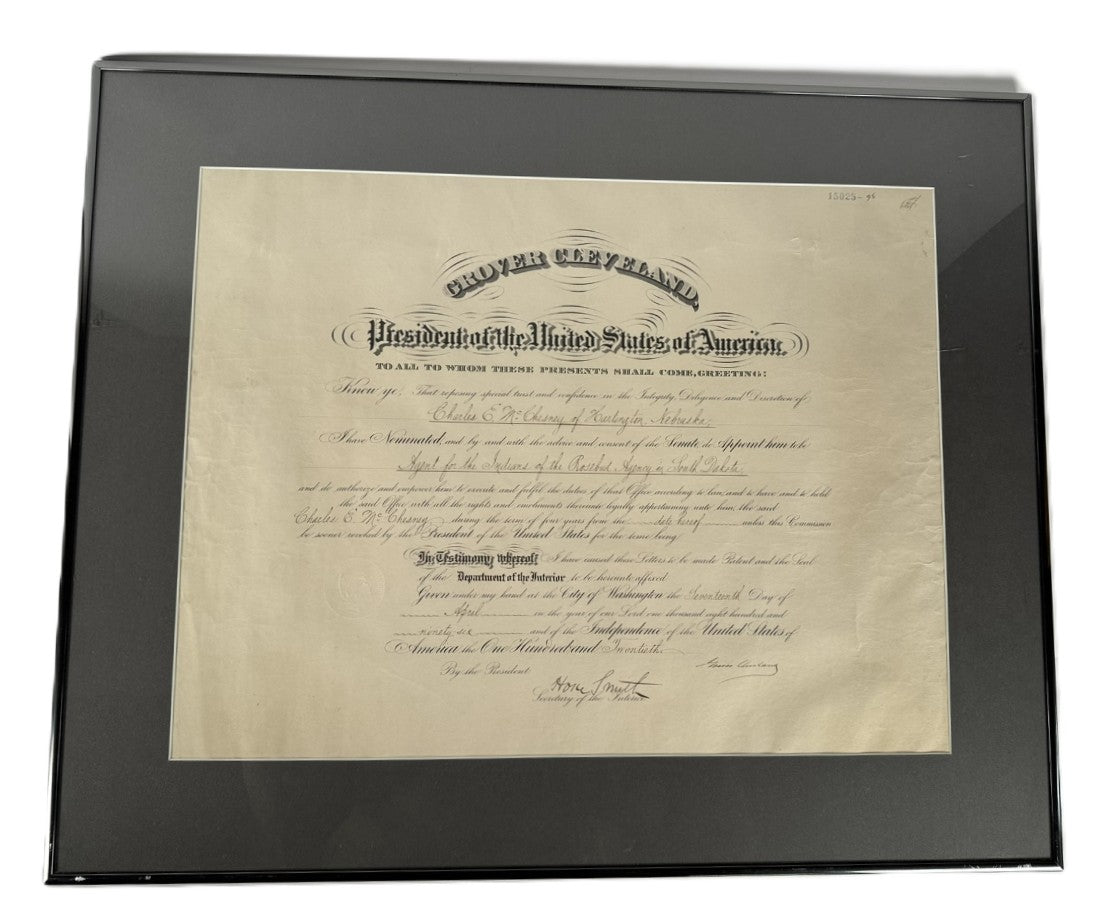 Grover Cleveland Presidential Appointment for the "Agent for the Indians of the Rosebud Agency in South Dakota"