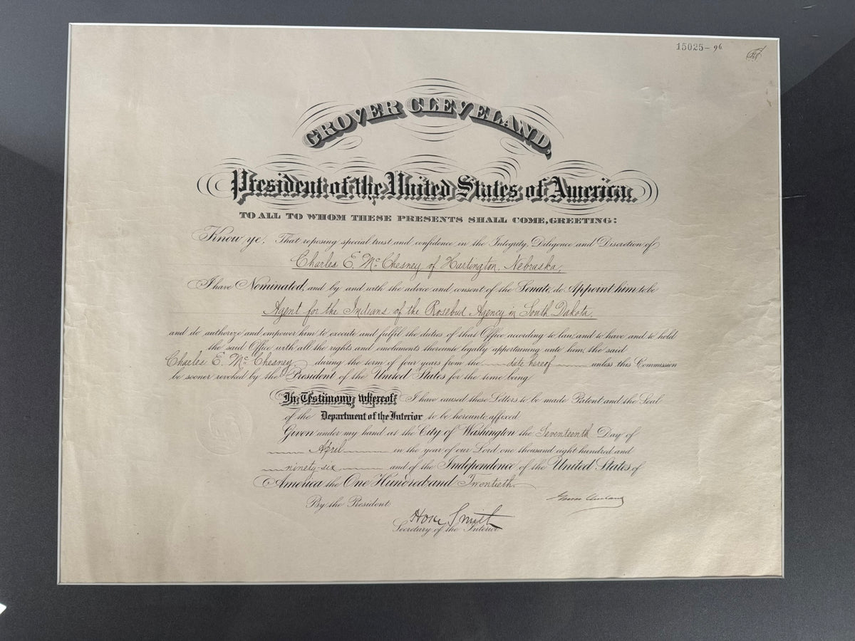 Grover Cleveland Presidential Appointment for the "Agent for the Indians of the Rosebud Agency in South Dakota"