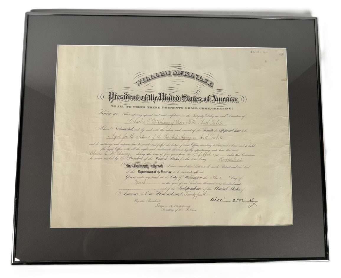 William McKinley Presidential Appointment for the "Agent for the Indians of the Rosebud Agency in South Dakota"
