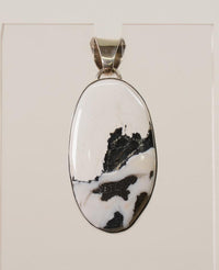 Navajo White Buffalo and Silver Oval Pendant with Sterling Silver Bail