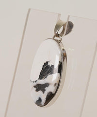 Navajo White Buffalo and Silver Oval Pendant with Sterling Silver Bail