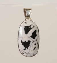 Navajo White Buffalo and Silver Oval Pendant with Sterling Silver Bail