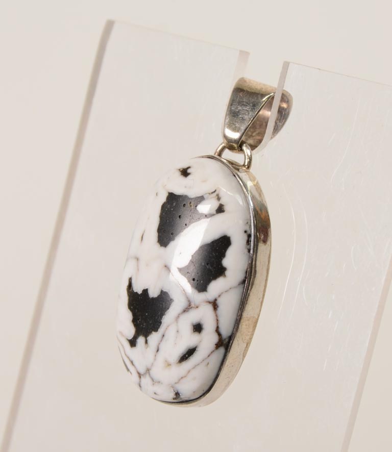Navajo White Buffalo and Silver Oval Pendant with Sterling Silver Bail