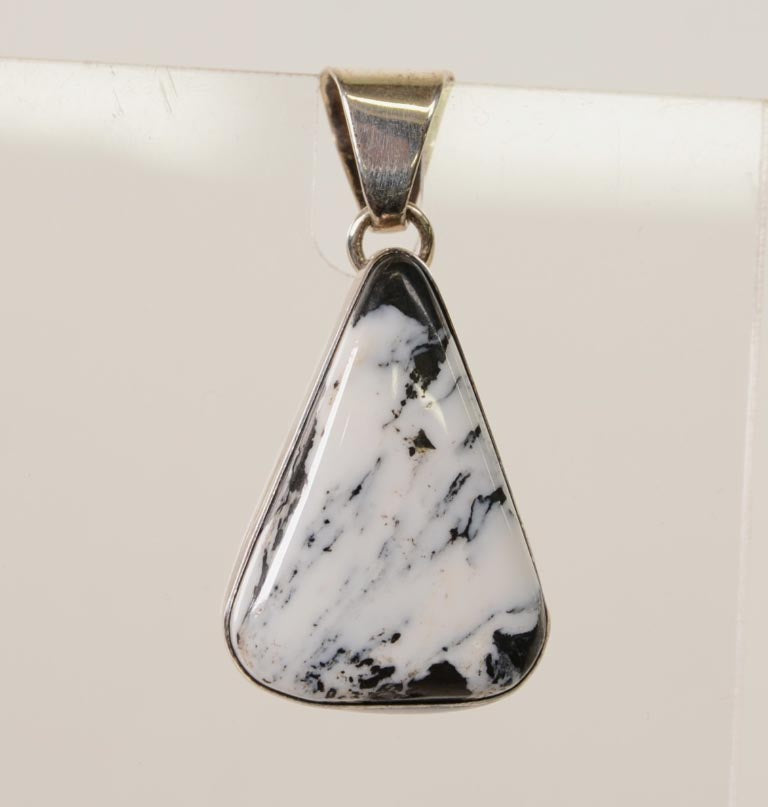 Navajo White Buffalo and Silver Triangle Pendant with Sterling Silver Bail
