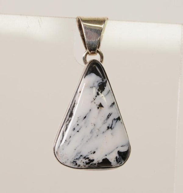 Navajo White Buffalo and Silver Triangle Pendant with Sterling Silver Bail
