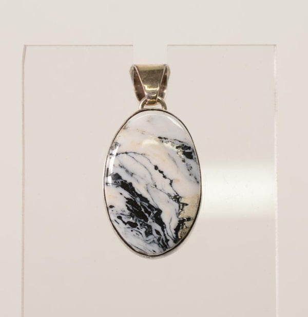 Navajo White Buffalo and Silver Oval Pendant with Sterling Silver Bail