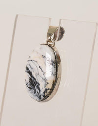 Navajo White Buffalo and Silver Oval Pendant with Sterling Silver Bail