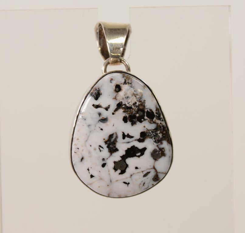 Navajo White Buffalo Teardrop Pendant with Sterling Silver Bail