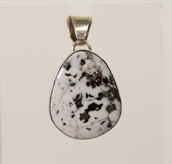 Navajo White Buffalo Teardrop Pendant with Sterling Silver Bail