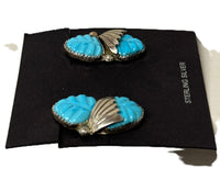 Navajo CLIP Earrings with Carved Turquoise