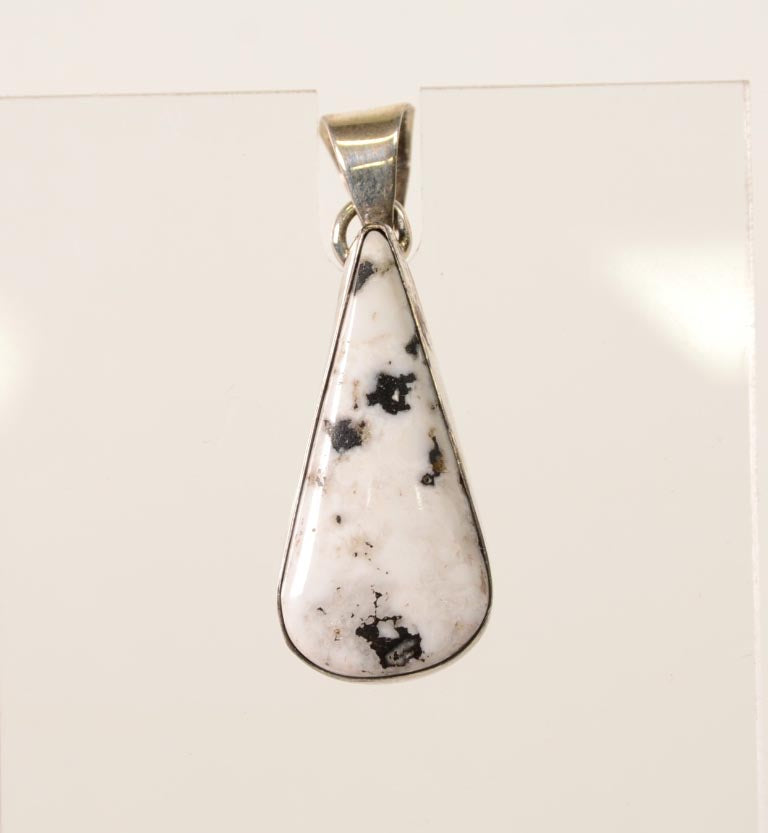 Navajo White Buffalo Teardrop Pendant with Sterling Silver Bail