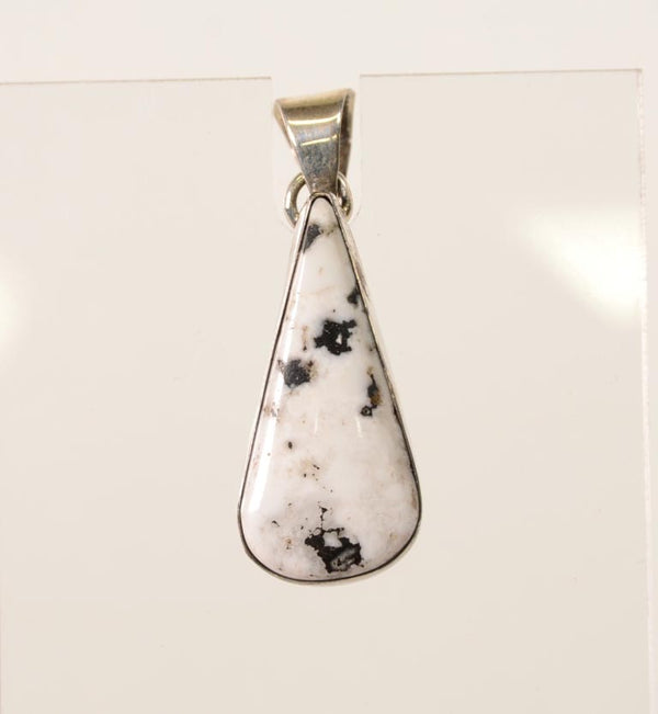 Navajo White Buffalo Teardrop Pendant with Sterling Silver Bail