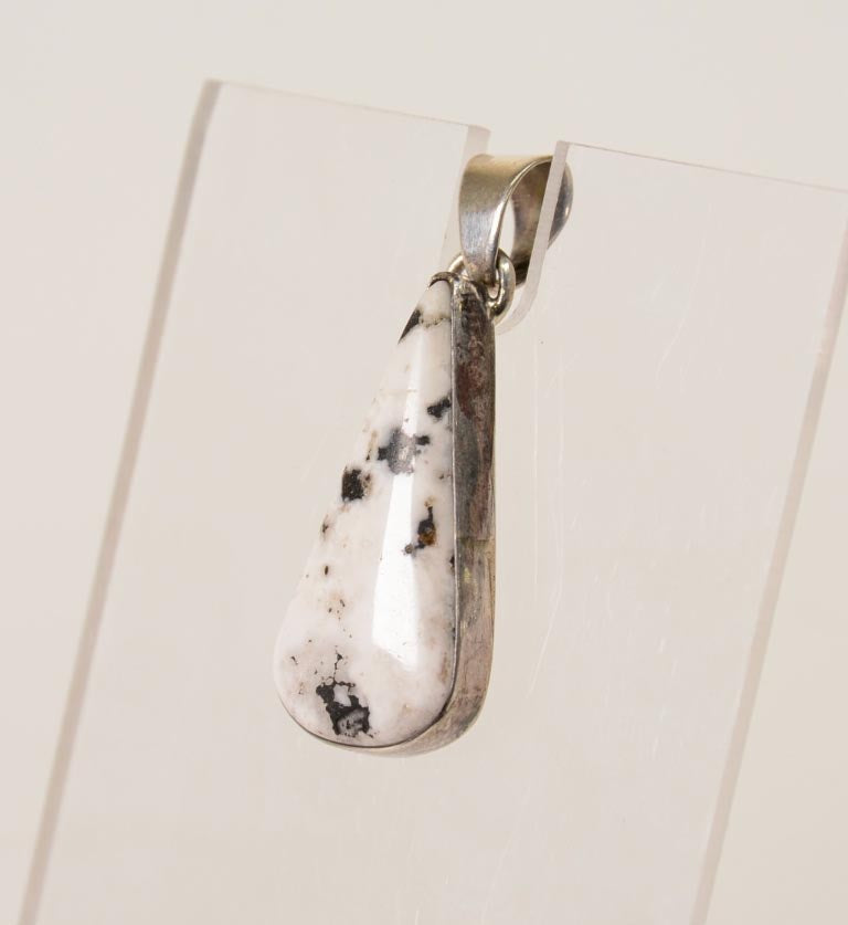Navajo White Buffalo Teardrop Pendant with Sterling Silver Bail