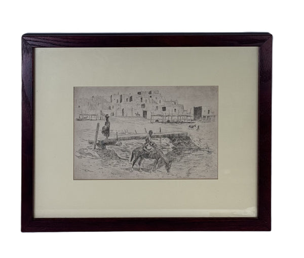 Vintage Pueblo Scene Collotype print