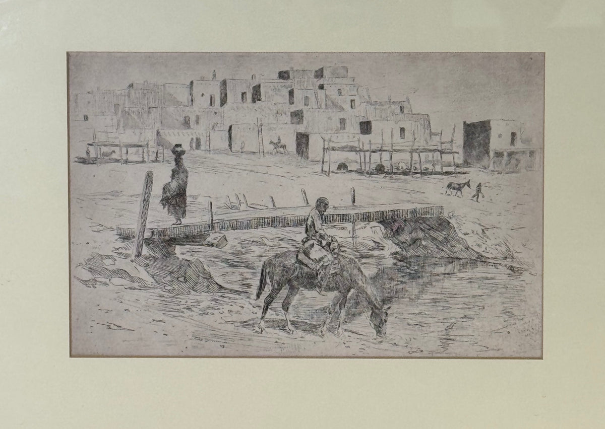 Vintage Pueblo Scene Collotype print