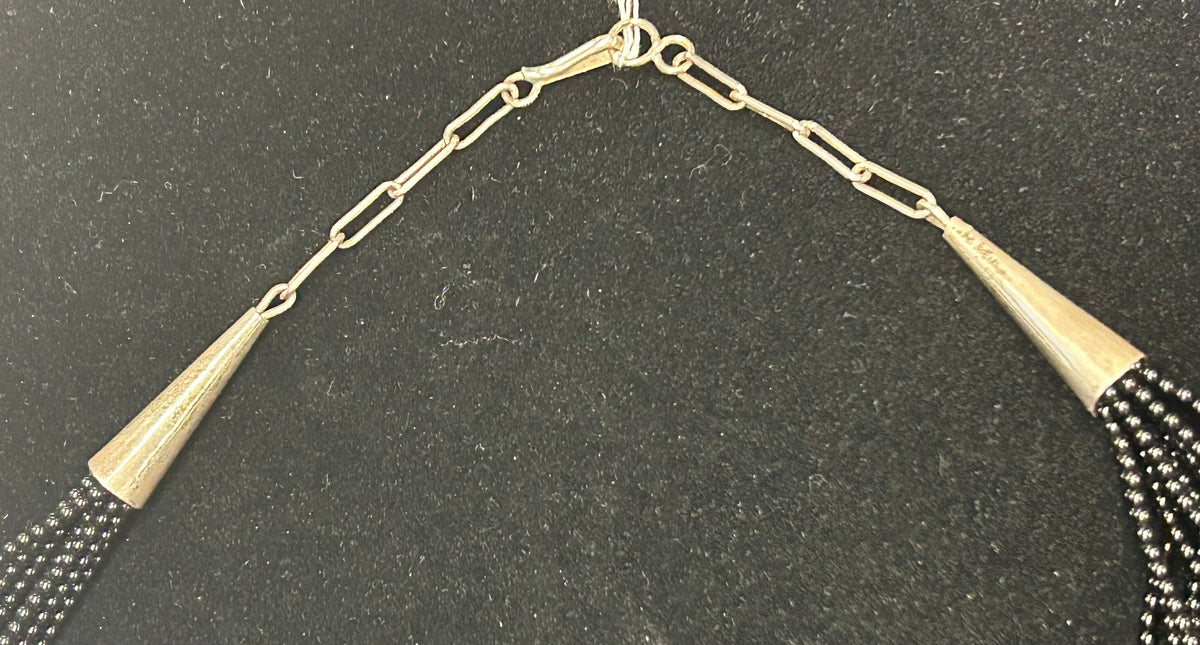 Santo Domingo Glass and Sterling Silver Beads Necklace by Mary Aguilar, Kewa
