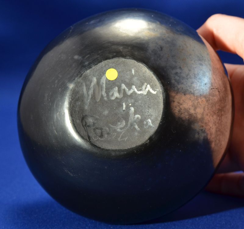 Gun Metal Polished Plain Blackware Bowl by Maria Martinez, Signed Maria Poveka