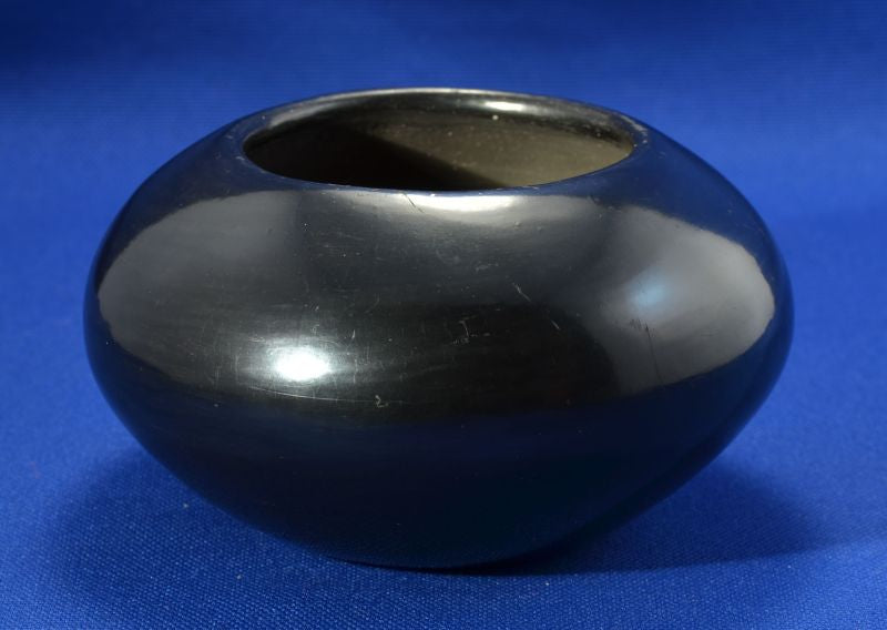 Polished Blackware Bowl by Maria Martinez, Signed Maria Poveka