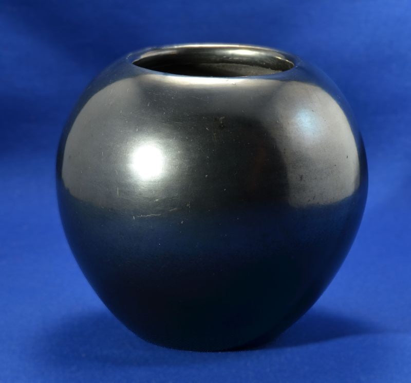 Gun Metal Pottery Polished Plain Blackware Bowl by Maria Martinez,