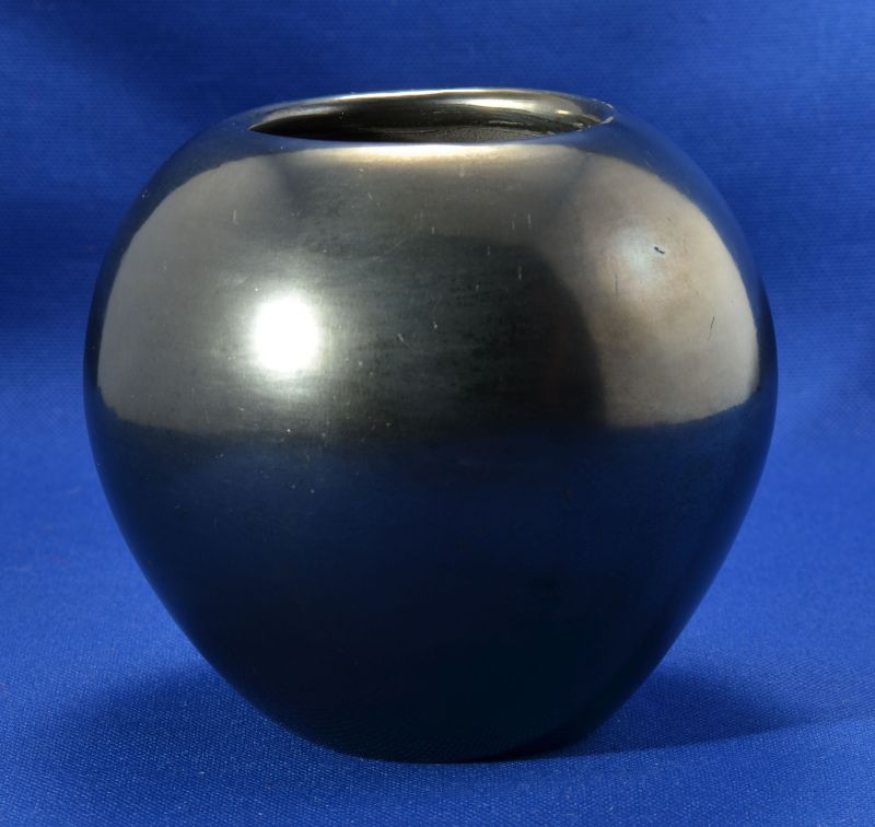 Gun Metal Pottery Polished Plain Blackware Bowl by Maria Martinez,