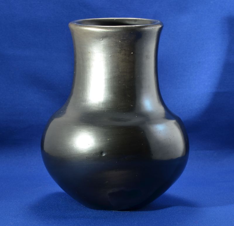 Gun Metal Plain Blackware Pottery Jar by Maria Martinez