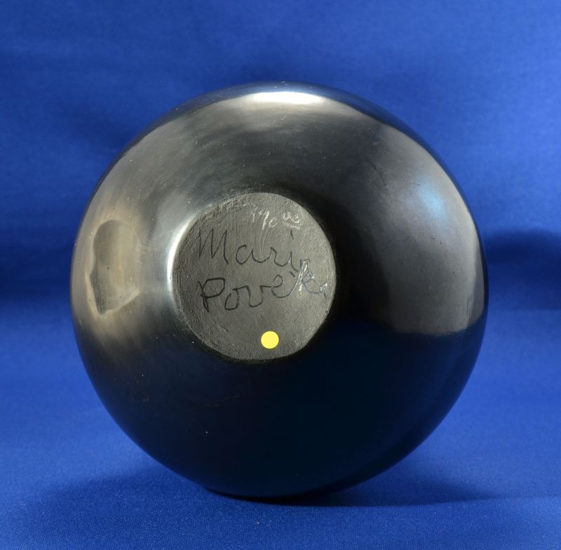 Gun Metal Plain Blackware Pottery Jar by Maria Martinez