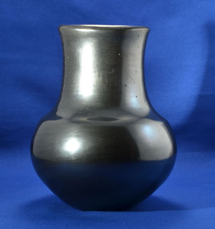 Gun Metal Plain Blackware Pottery Jar by Maria Martinez