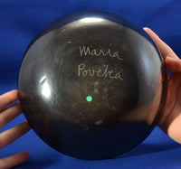 Polished Plain Blackware Open Bowl Pottery by Maria Martinez, Signed Maria Poveka