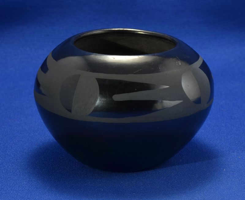 San Ildefonso Black on Black Pottery Jar By Maria Martinez; Maria & Santana