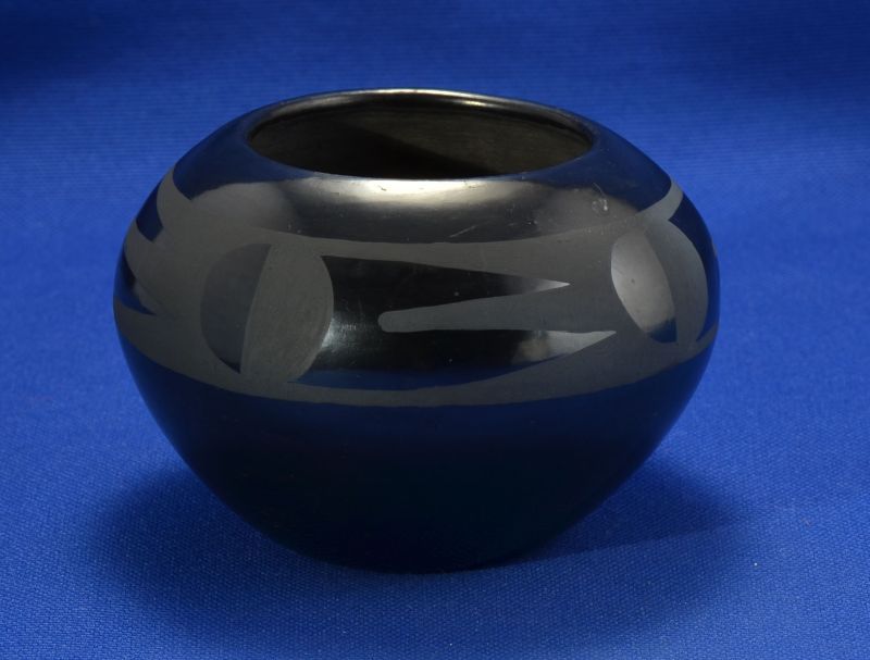 San Ildefonso Black on Black Pottery Jar By Maria Martinez; Maria & Santana